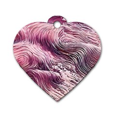 Abstract Pink Ocean Waves Dog Tag Heart (one Side) by GardenOfOphir