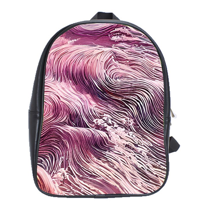 Abstract Pink Ocean Waves School Bag (XL)