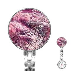 Abstract Pink Ocean Waves Stainless Steel Nurses Watch by GardenOfOphir