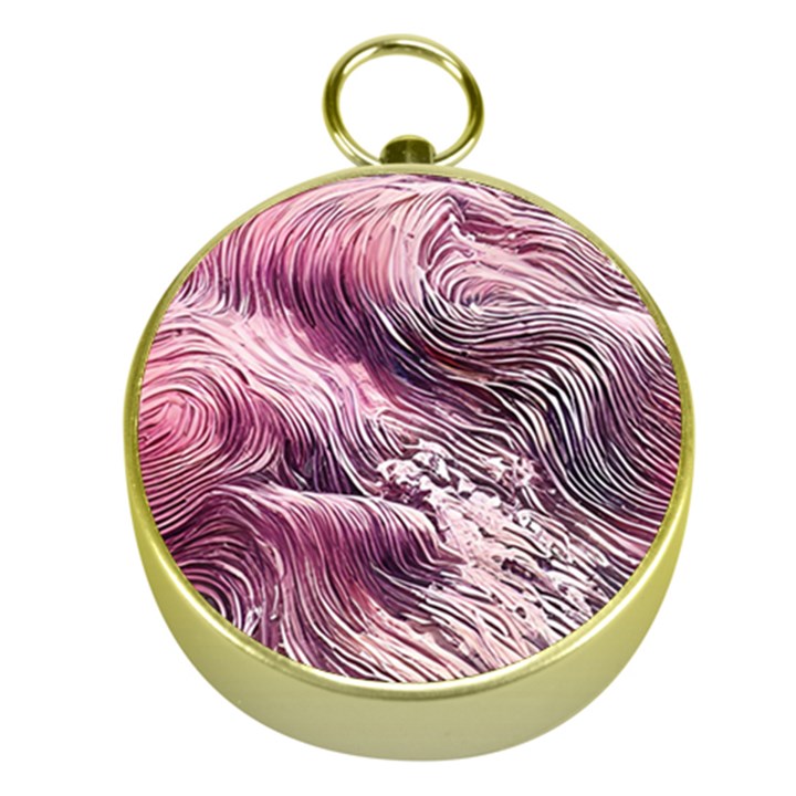 Abstract Pink Ocean Waves Gold Compasses