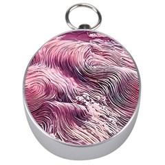 Abstract Pink Ocean Waves Silver Compasses by GardenOfOphir