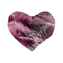 Abstract Pink Ocean Waves Standard 16  Premium Flano Heart Shape Cushions by GardenOfOphir