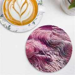 Abstract Pink Ocean Waves Uv Print Round Tile Coaster by GardenOfOphir