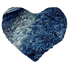 Waves Of The Ocean Large 19  Premium Flano Heart Shape Cushions by GardenOfOphir