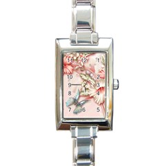 Glory Floral Exotic Butterfly Exquisite Fancy Pink Flowers Rectangle Italian Charm Watch