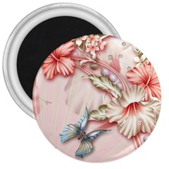 Glory Floral Exotic Butterfly Exquisite Fancy Pink Flowers 3  Magnets