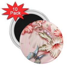 Glory Floral Exotic Butterfly Exquisite Fancy Pink Flowers 2 25  Magnets (10 Pack) 