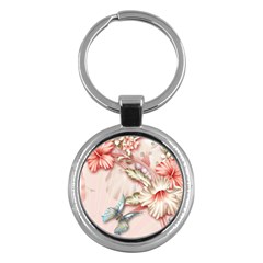 Glory Floral Exotic Butterfly Exquisite Fancy Pink Flowers Key Chain (round) by Jancukart