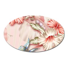 Glory Floral Exotic Butterfly Exquisite Fancy Pink Flowers Oval Magnet