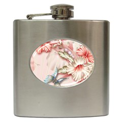 Glory Floral Exotic Butterfly Exquisite Fancy Pink Flowers Hip Flask (6 Oz) by Jancukart