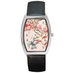 Glory Floral Exotic Butterfly Exquisite Fancy Pink Flowers Barrel Style Metal Watch Front