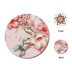 Glory Floral Exotic Butterfly Exquisite Fancy Pink Flowers Playing Cards Single Design (round)