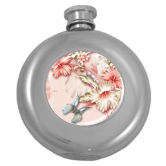 Glory Floral Exotic Butterfly Exquisite Fancy Pink Flowers Round Hip Flask (5 Oz) by Jancukart