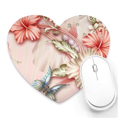 Glory Floral Exotic Butterfly Exquisite Fancy Pink Flowers Heart Mousepad