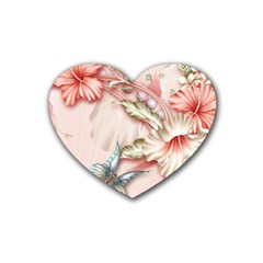 Glory Floral Exotic Butterfly Exquisite Fancy Pink Flowers Rubber Heart Coaster (4 Pack) by Jancukart