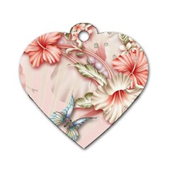 Glory Floral Exotic Butterfly Exquisite Fancy Pink Flowers Dog Tag Heart (two Sides) by Jancukart