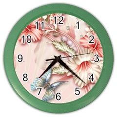 Glory Floral Exotic Butterfly Exquisite Fancy Pink Flowers Color Wall Clock