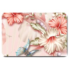 Glory Floral Exotic Butterfly Exquisite Fancy Pink Flowers Large Doormat by Jancukart