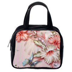 Glory Floral Exotic Butterfly Exquisite Fancy Pink Flowers Classic Handbag (one Side)