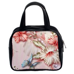 Glory Floral Exotic Butterfly Exquisite Fancy Pink Flowers Classic Handbag (two Sides)