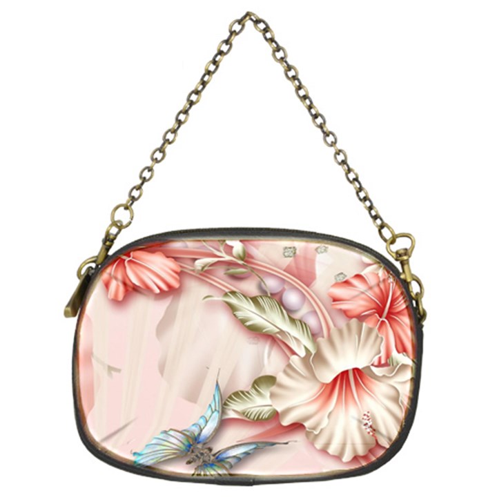 Glory Floral Exotic Butterfly Exquisite Fancy Pink Flowers Chain Purse (Two Sides)