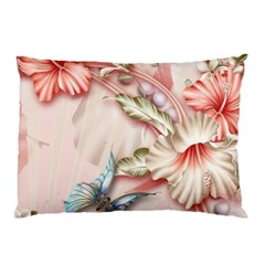 Glory Floral Exotic Butterfly Exquisite Fancy Pink Flowers Pillow Case by Jancukart