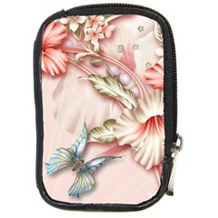 Glory Floral Exotic Butterfly Exquisite Fancy Pink Flowers Compact Camera Leather Case by Jancukart