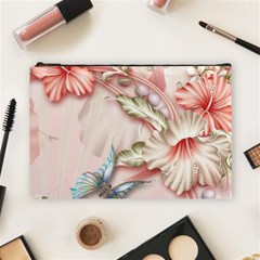 Glory Floral Exotic Butterfly Exquisite Fancy Pink Flowers Cosmetic Bag (large) by Jancukart