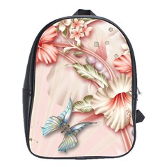 Glory Floral Exotic Butterfly Exquisite Fancy Pink Flowers School Bag (large) by Jancukart