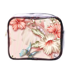 Glory Floral Exotic Butterfly Exquisite Fancy Pink Flowers Mini Toiletries Bag (one Side)