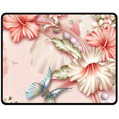 Glory Floral Exotic Butterfly Exquisite Fancy Pink Flowers One Side Fleece Blanket (medium)