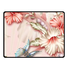 Glory Floral Exotic Butterfly Exquisite Fancy Pink Flowers One Side Fleece Blanket (small)