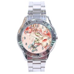 Glory Floral Exotic Butterfly Exquisite Fancy Pink Flowers Stainless Steel Analogue Watch by Jancukart