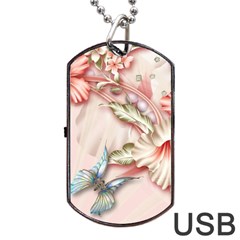 Glory Floral Exotic Butterfly Exquisite Fancy Pink Flowers Dog Tag Usb Flash (one Side)