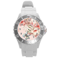 Glory Floral Exotic Butterfly Exquisite Fancy Pink Flowers Round Plastic Sport Watch (l) by Jancukart