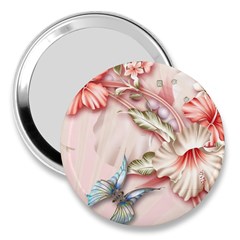 Glory Floral Exotic Butterfly Exquisite Fancy Pink Flowers 3  Handbag Mirrors by Jancukart