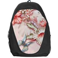 Glory Floral Exotic Butterfly Exquisite Fancy Pink Flowers Backpack Bag by Jancukart