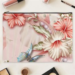 Glory Floral Exotic Butterfly Exquisite Fancy Pink Flowers Cosmetic Bag (xxxl) by Jancukart