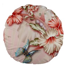 Glory Floral Exotic Butterfly Exquisite Fancy Pink Flowers Large 18  Premium Round Cushions