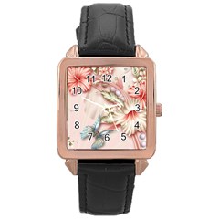 Glory Floral Exotic Butterfly Exquisite Fancy Pink Flowers Rose Gold Leather Watch  by Jancukart