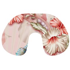 Glory Floral Exotic Butterfly Exquisite Fancy Pink Flowers Travel Neck Pillow