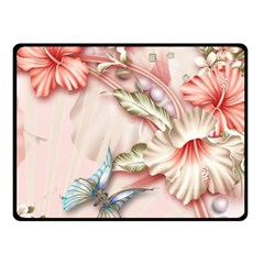 Glory Floral Exotic Butterfly Exquisite Fancy Pink Flowers Fleece Blanket (small)