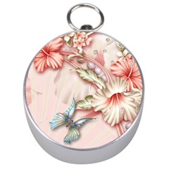 Glory Floral Exotic Butterfly Exquisite Fancy Pink Flowers Silver Compasses