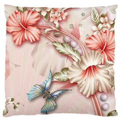 Glory Floral Exotic Butterfly Exquisite Fancy Pink Flowers Large Premium Plush Fleece Cushion Case (one Side)