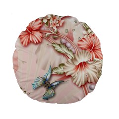 Glory Floral Exotic Butterfly Exquisite Fancy Pink Flowers Standard 15  Premium Flano Round Cushions