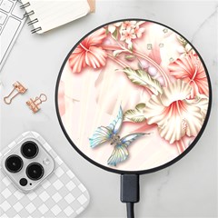 Glory Floral Exotic Butterfly Exquisite Fancy Pink Flowers Wireless Fast Charger(black) by Jancukart