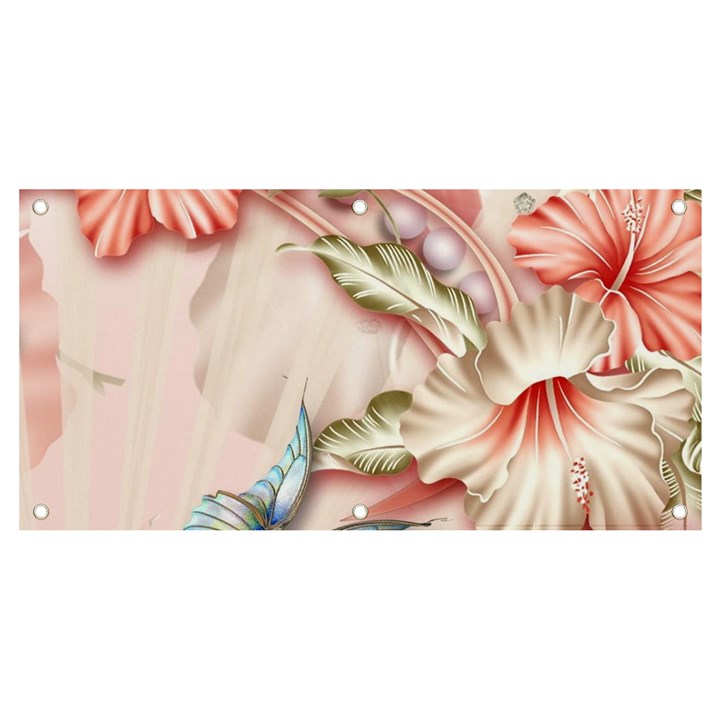 Glory Floral Exotic Butterfly Exquisite Fancy Pink Flowers Banner and Sign 4  x 2 