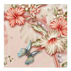 Glory Floral Exotic Butterfly Exquisite Fancy Pink Flowers Banner And Sign 4  X 4  by Jancukart