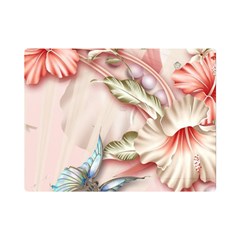 Glory Floral Exotic Butterfly Exquisite Fancy Pink Flowers One Side Premium Plush Fleece Blanket (mini)