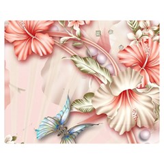 Glory Floral Exotic Butterfly Exquisite Fancy Pink Flowers One Side Premium Plush Fleece Blanket (medium)